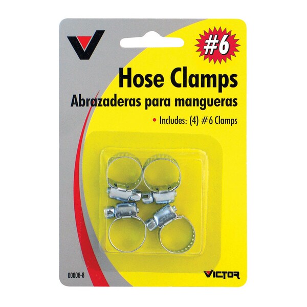 Victor 1/4 in to 7/8 in. SAE 4' SAE 6 Silver Hose Clamp Stainless Steel Band, PK4 22-5-00006-8 - main